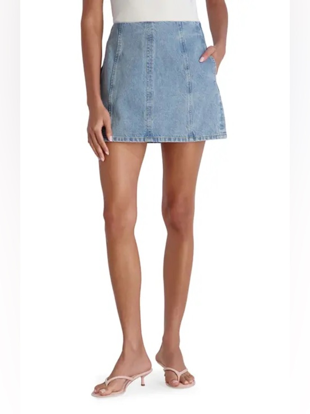 Free People Light Wash Denim A-Line Mini Skirt
